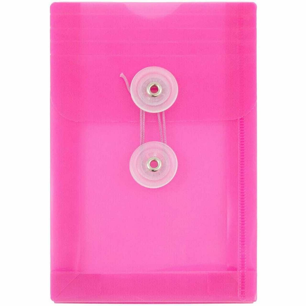 JAM Paper 4.25" x 6.25" Open End Plastic Envelopes with Button and String Closure, 24ct.